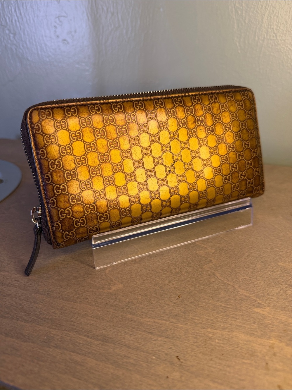 Gucci Microguccissima Zip Around Wallet in Unique Metallic Gold to Bronze